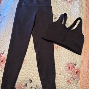 aerie Black Ribbed Active Leggings and Sports Bra Set